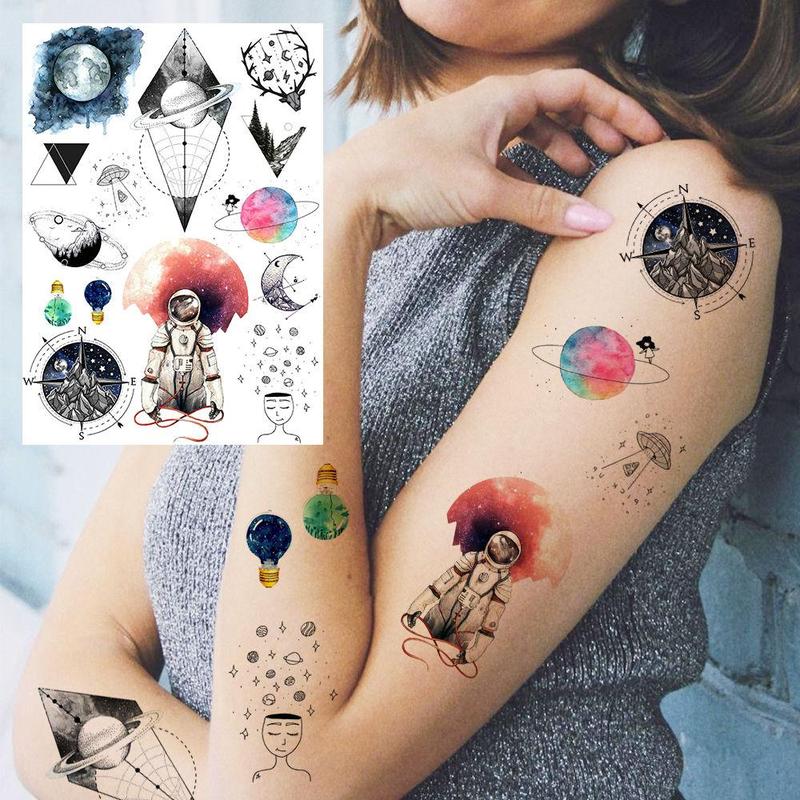 Space & Animal Pattern Long Lasting Temporary Tattoo, 16pcs set Body Art Fake Tattoo Sticker, Realistic Beauty & Personal Care Tattoo for Women & Men