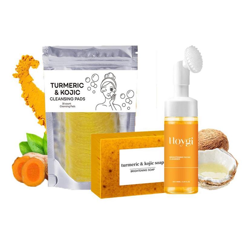 Turmeric Trio: Facial Wash, Cleansing Mousse, & Soap for Radiant Skin Care