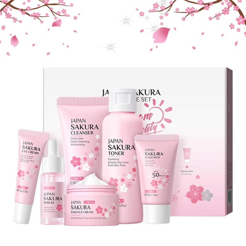 6-count Skin Care Set Sakura Skin Care Set,  Women Beauty Gift Sets Skin Care Kit with Cleanser, Toner, Lotion, Serum, Eye Cream, Face Cream Travel Kit for Women Teen Girls Mom Daughter Women'S Beauty Products, Daily Skin Care Travel Kit