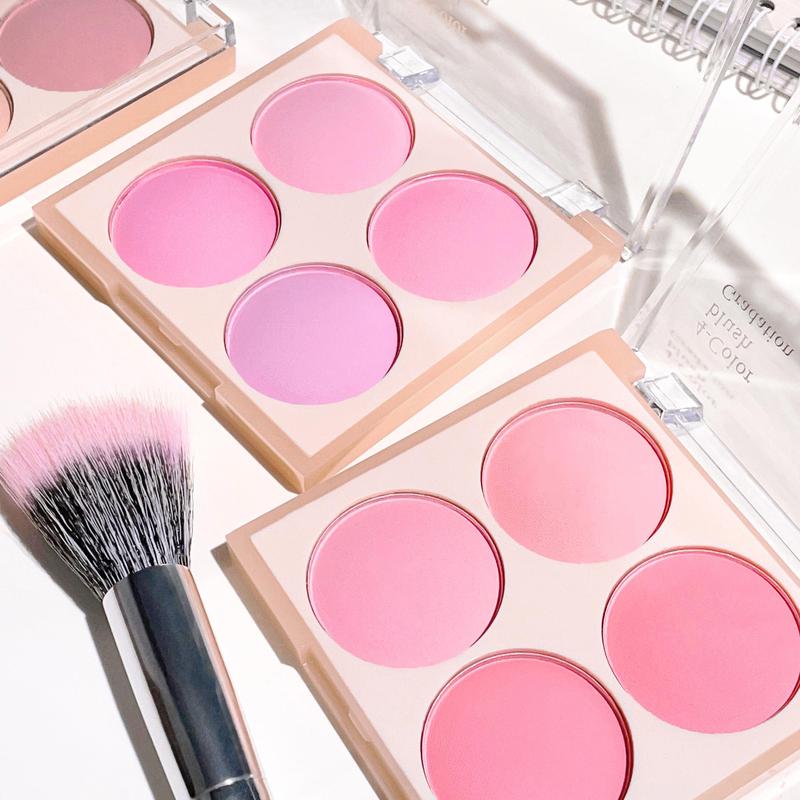 4 Color Blush Palette, Long Lasting Matte Blush, Natural Look Blush for Daily Makeup, Lightweight Blush, Soft Color Shadow, Suitable for All Skins