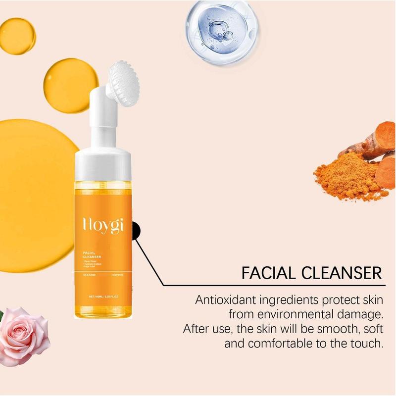 Turmeric Facial Cleanser, 2 Counts set Moisturizing Brightening Facial Cleanser, Deep Cleansing Foaming Cleanser for All Skin Types