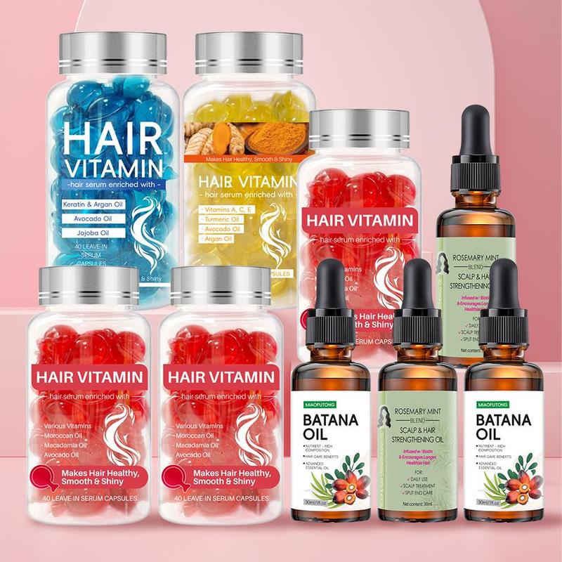 Hair Vitamin Serum Capsule & Hair Oil Set, 40pcs*5 Hair Vitamin Serum Capsule & 4 Counts Oil, Deep Moisturizing Hair & for Women & Men Hair Health, Hair Care Products