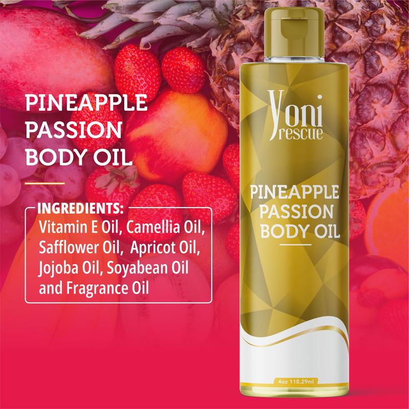 Pineapple Passion Body Oil, 4oz, with Apricot, Jojoba, Avocado Oils & Vitamin E Oil, Fast-Absorbing, Nourishes and Hydrates Skin, Skin Repair, Body Care, Ideal for All Skin Types, Pineapple Fragrance Moisturizer by Yoni Rescue