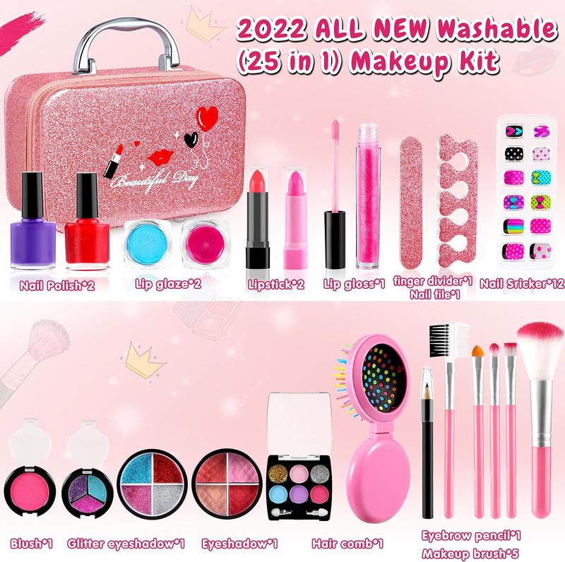 25 PCS Real Makeup Set  For Little Girls Makeup Kit Cosmetic Gift