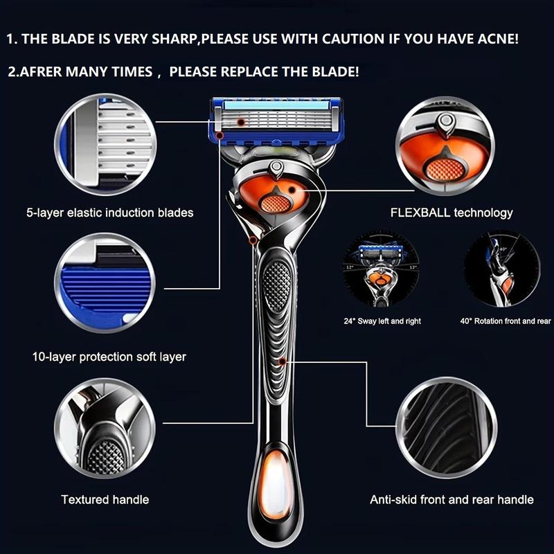 Manual Razor Set, 1 Set Razor Holder & Replacing Blades, Professional Diffuser Hair Men Sharp Blade Razor Set, Daily Care Tool for Men, Christmas Gift