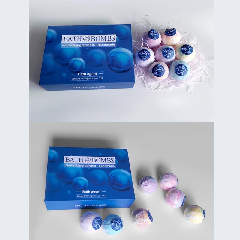 Bath Bombs Gift Set, 12pcs box Moisturizing & Exfoliating Essential Oil Soaking Bath Salt Ball, Handmade Fizzy Balls for Bubble & Spa Bath