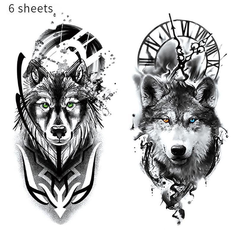 Wolf Pattern Temporary Tattoo Sticker, 6 Counts set Body Art Decal, Temporary Body Art Sticker for Women & Men