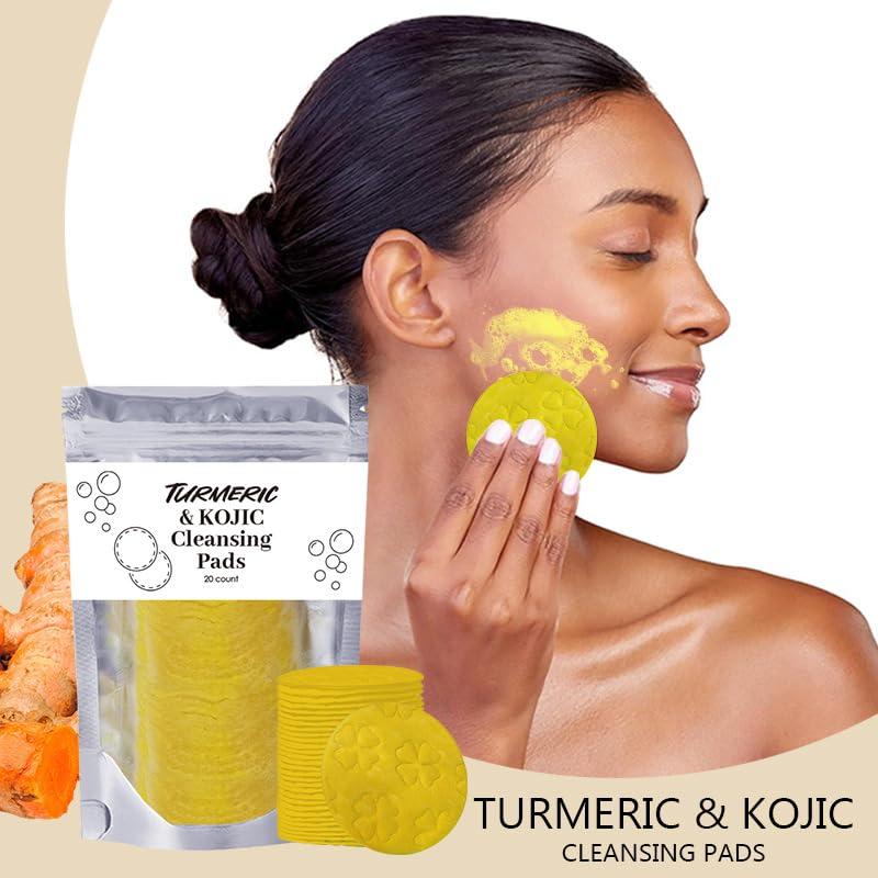 HECMOKS 3Pack Turmeric Cleansing Pads with Kojic Acid, Curcumin Cotton Pads for Face, Target Dark Spots, Exfoliating, Deep Cleansing, Gentle Skin Care