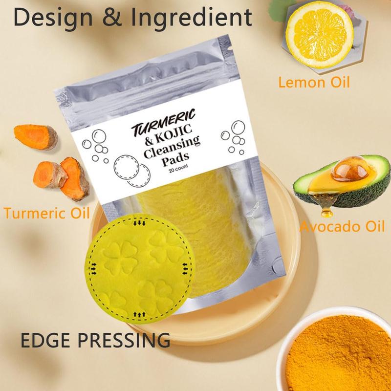 HECMOKS 3Pack Turmeric Cleansing Pads with Kojic Acid, Curcumin Cotton Pads for Face, Target Dark Spots, Exfoliating, Deep Cleansing, Gentle Skin Care