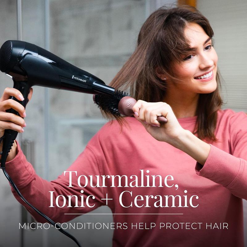 Hair Dryer, with Ceramic Ionic Tourmaline Technology, Black, Diffuser and Concentrator, 3-Piece Durable