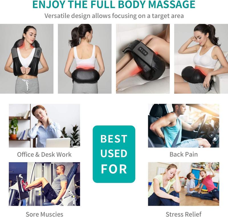 Neck Shoulder Back Massager with Heat - Shiatsu Massager Adjustable Relaxing Gift Plug-in Comfort neck black massage devices Daily Lightweight