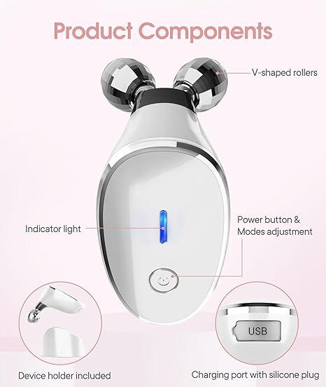 Microcurrent Double Roller Facial Massager Vibrating Firming Lifting Neck Massager V Line Beauty Instrument