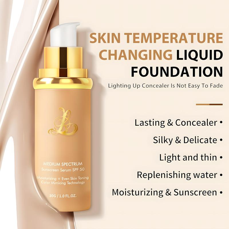 4-in-1 Foundation with SPF 50+ Hydrating, Longwearing, Waterproof, Color-Changing Makeup for Full Coverage, Concealer, and Sunscreen