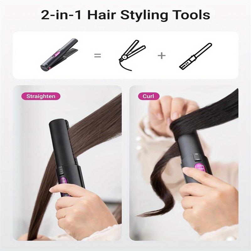 Women Cordless Hair Straightener and Curler 2 in 1, Mini Curling Iron Straightener Combo with 4800mAh Battery, Portable Ceramic Flat Iron for Travel, USB-C Rechargeable, 15s Fast Heating, Gray Black