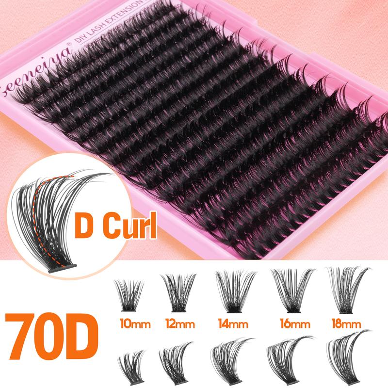 Geeneiya 70D Volume Lash Clusters Kit D Curl Lash Extension Kit Natural Eyelash Extension Kit with Waterproof Lash Bond and Seal, Lash Tweezers, DIY at Home Easily (0.05D)