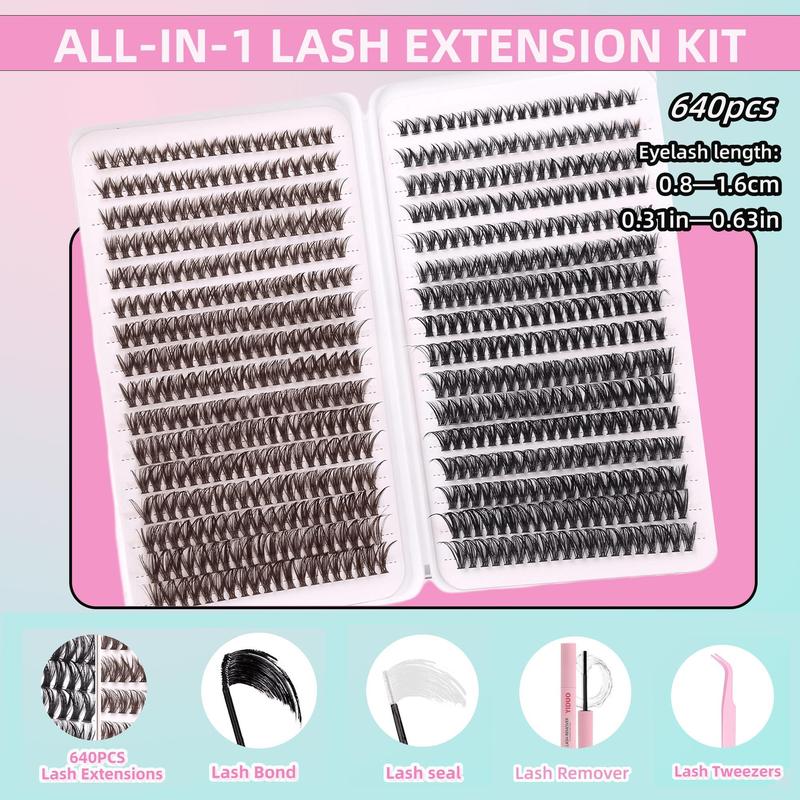 Curl Wispy Mixed Length False Eyelash With Lash Bond & Tweezers & Remover Kit, 1 Set for Natural Eyelashes Extensions, Self Grafting DIY Segmented Eyelash, Lash Clusters, Lashes Clusters Extension Kit, Makeup Products