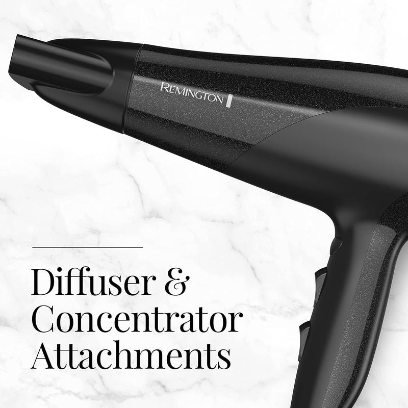 Hair Dryer, with Ceramic Ionic Tourmaline Technology, Black, Diffuser and Concentrator, 3-Piece Durable