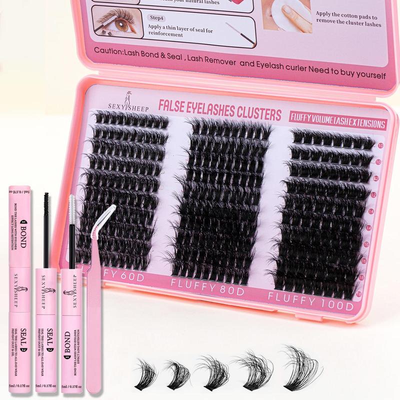 Fluffy False Eyelashes with Eyelash Tweezers & Glue, 1 Set Natural Look Eyelash Extensions, Self Grafting Curl Eyelashes, Eye Makeup Supplies for Women & Girls, Christmas Gift