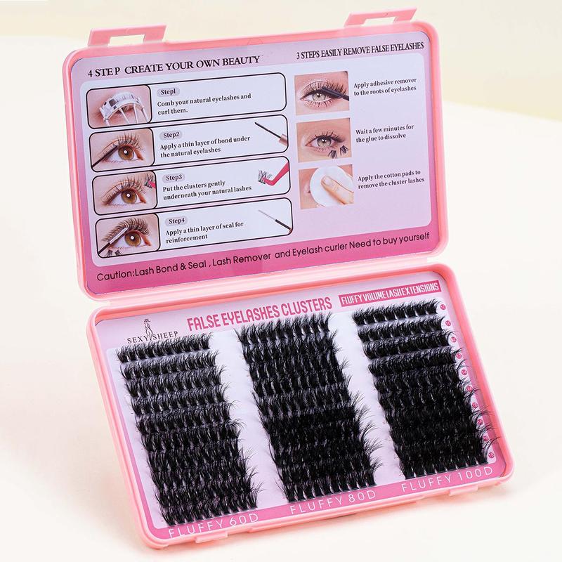 Fluffy False Eyelashes with Eyelash Tweezers & Glue, 1 Set Natural Look Eyelash Extensions, Self Grafting Curl Eyelashes, Eye Makeup Supplies for Women & Girls, Christmas Gift