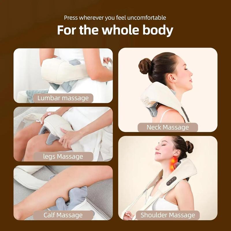 Neck & Shoulder Massager, Back Massager with Heat, Deep Kneading Electric Massage Pillow for Neck, Back, Shoulder, Foot, Body