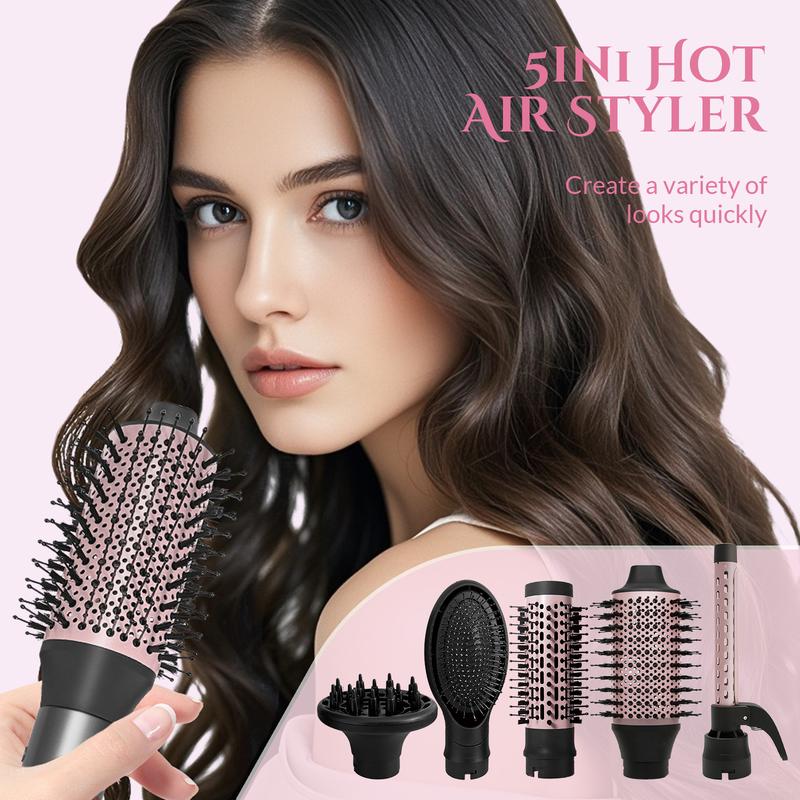 5 in 1 Hair Dryer Brush Blow Dryer Brush Set, Hot Air Styler with Multiple Lengths Suitable for Variable Needs for Hair Curling, 3 Temperature and Wind Settings, Travel Bag