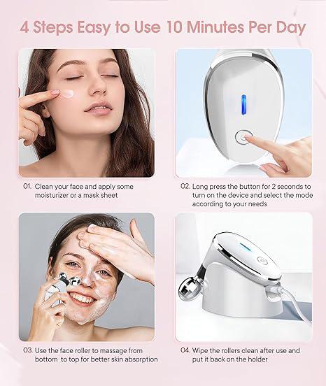 Microcurrent Double Roller Facial Massager Vibrating Firming Lifting Neck Massager V Line Beauty Instrument