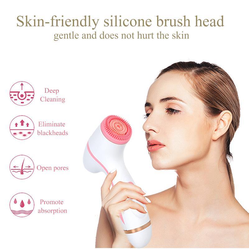 3 in 1 Electric Facial Cleanser, Rechargeable Household Multifunctional Waterproof Massage Beauty Instrument, Portable Facial Cleanser for Women