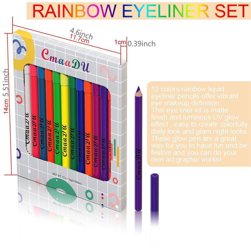 12pcs Luminous Highlighter Liquid Eyeliner Pencil, Long Lasting Rainbow Eyeliner Kit With 2 Pencil Sharpeners, Eye Makeup Kit For Women