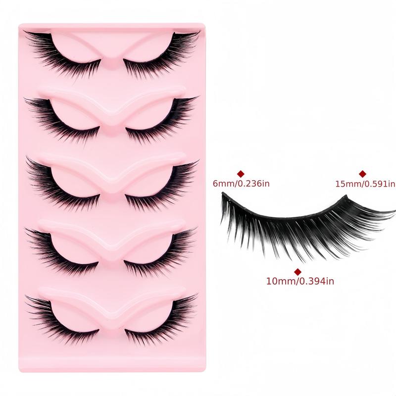 Natural Curl False Eyelashes (5 Pairs), Wispy Cat Eye Faux Cluster Lashes for Lash Extensions, False Eyelashes for Women and Girls Eye Makeup Enhancement