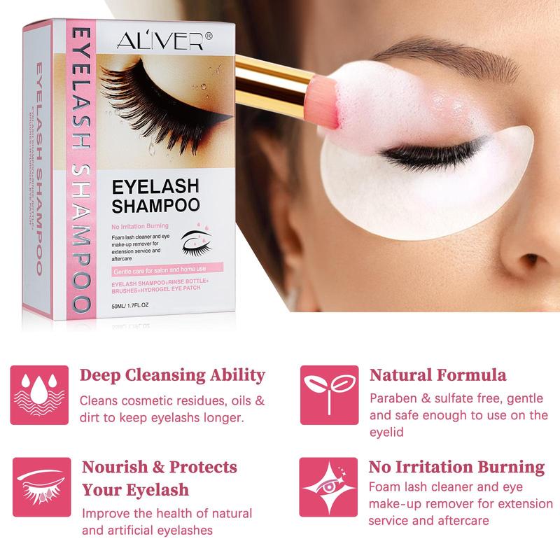 Eyelash Shampoo & Sprayer & Eyelash Brush & Cleaning Brush & Eye Stickers, 1 Set Eyelash Cleaning Tool, Eye Makeup Remover for Salon & Home Use