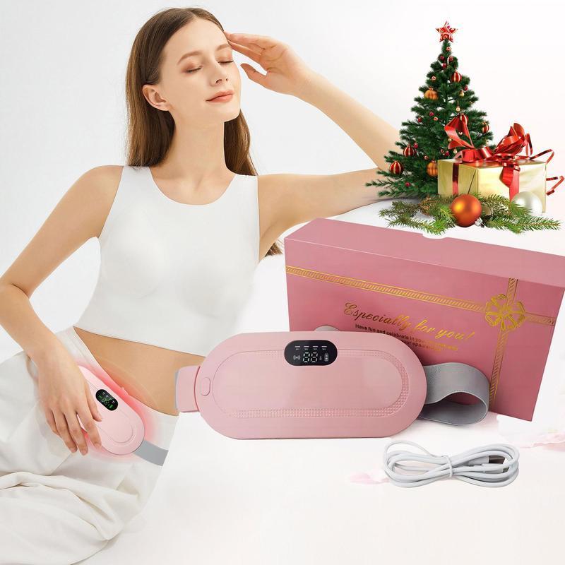 Hot Compress Vibration Belly Massager, Portable Uterus Warmer Belt with 4 Speeds Adjustment, Smart Heating Waist Belt for Women