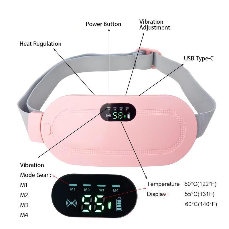 Hot Compress Vibration Belly Massager, Portable Uterus Warmer Belt with 4 Speeds Adjustment, Smart Heating Waist Belt for Women