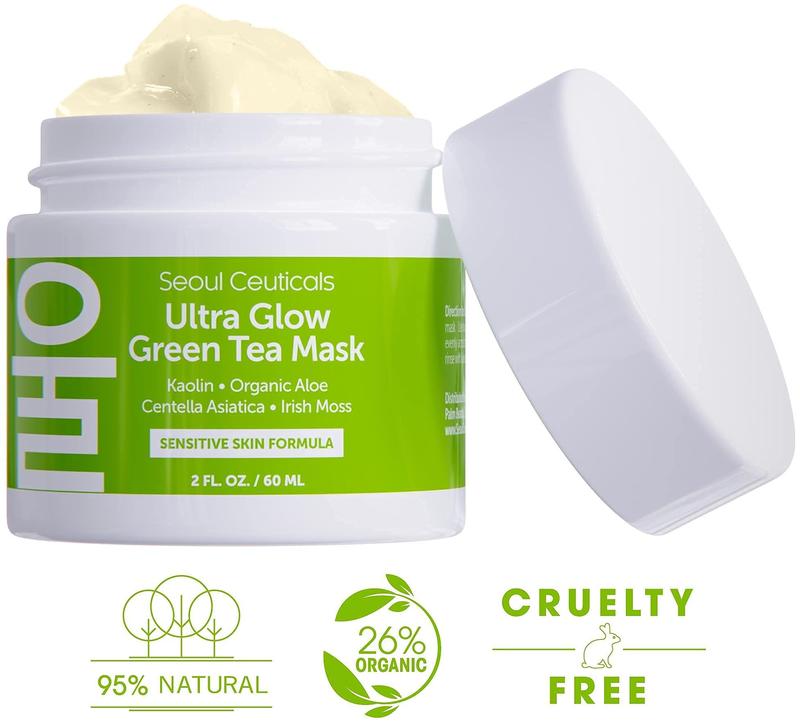 SeoulCeuticals Korean Skin Care Face Mask for Sensitive Skin - Korean Skincare Green Tea Wash Off Masks - K Beauty Face Masks - Aloe Vera Mask + Centella Asiatica Hydrating Facial Spa Mask 2oz Clay Hydrate