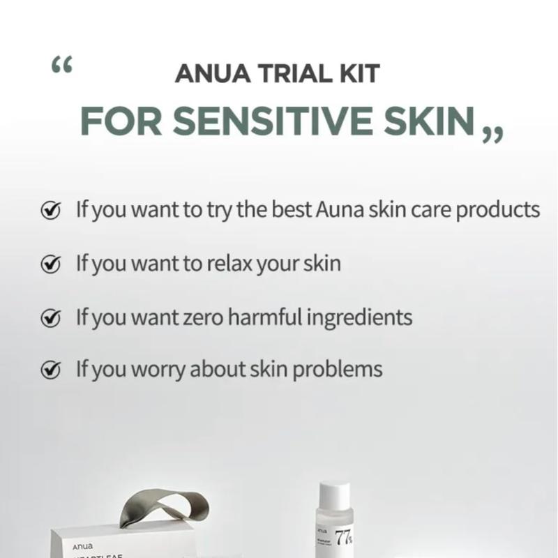 ANUA heartleaf smoothing trial Korean kit | travel size, gift set with heartleaf 77 clear pad, heartleaf77% smoothing toner and daily lotion & heartleaf 80 moisture soothing ampoule, Korean skin care Hydrate Lightweight