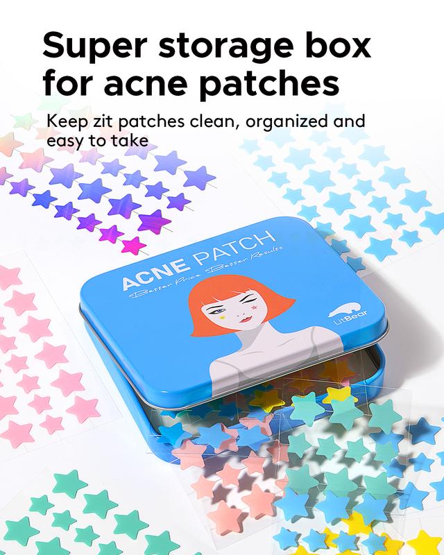 LitBear Star Acne Patches Pimple Patches, 6 Colors 168 Dots, Patches with Tea Tree Oil & Centella Oil, Hydrocolloid Acne Pimple Patches Perfect for Clear Skin