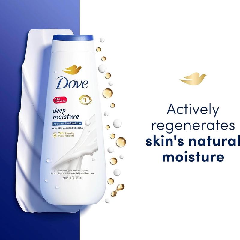 Dove Body Wash Deep Moisture 4 Count For Dry Skin Moisturizing Skin Cleanser with 24hr Renewing MicroMoisture Nourishes Body Care Soap Moisturizer Gentle Hydrating Skin Care