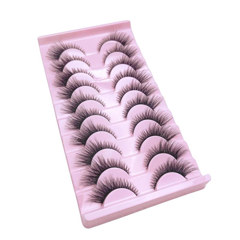 Fluffy Cross False Eyelashes, 10 Pairs Wispy Cat Eye Faux Lashes, Natural Curling Eye Makeup Strip Lashes, Volumized Fake Eyelash for Lashes Extensions