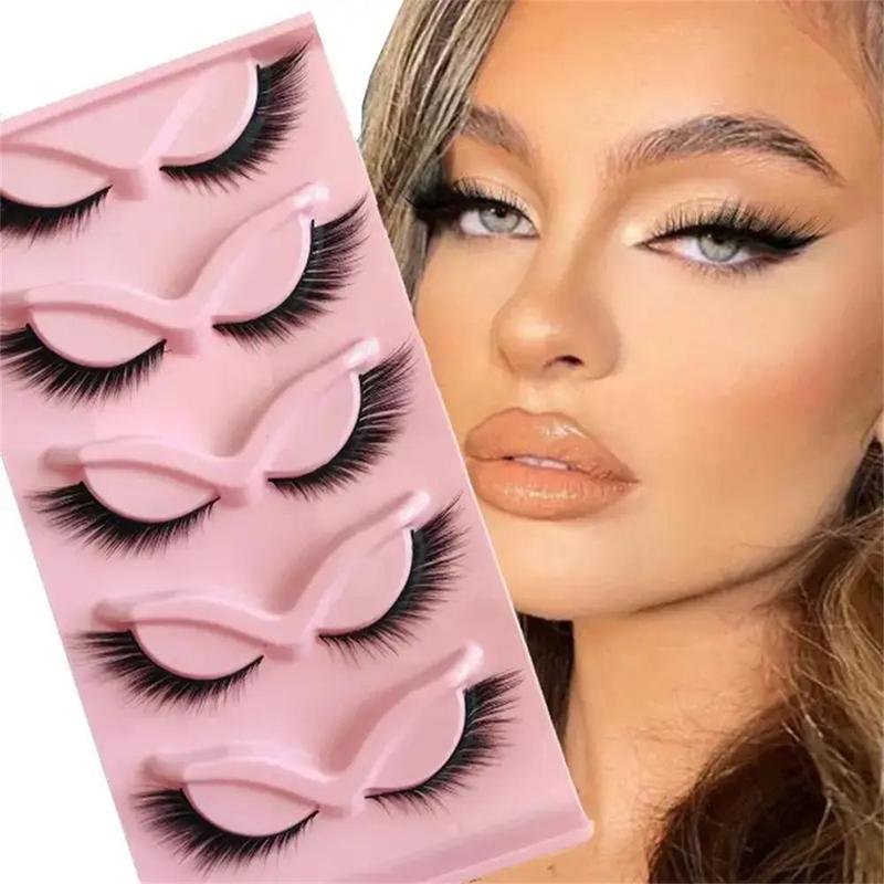 False Eyelashes, 5 Pairs Natural Look Lashes Winged False Eyelashes, Slender Fluffy Lashes, Faux Cat Eye Fox Fairy Eye Lashes (self Provided Adhesive), Eyelash Extensions Kit, Christmas, Christmas Gift