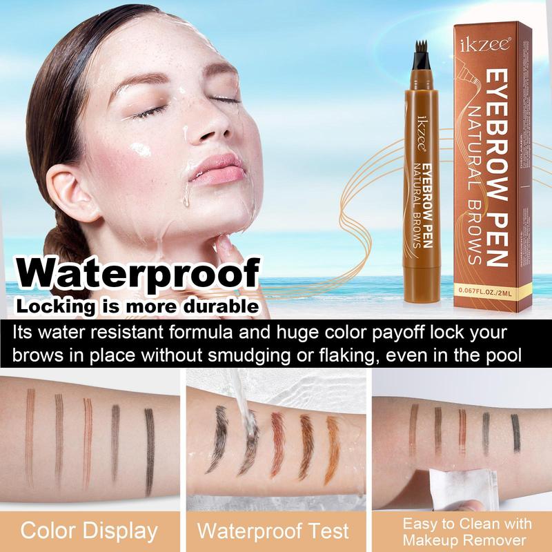 4 Fork Waterproof Eyebrow Pencil, 1 Count Long Lasting Eyebrow Pen, Anti Smudge Brow Styling Brush, Eye Brow Makeup Tool, Makeup Accessories