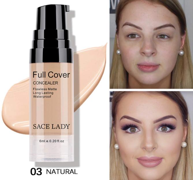 Waterproof Full Coverage Concealer With Primer Sponge Set, Smooth Matte Flawless Creamy Liquid Foundation Corrector Makeup Kit for Face Eye Dark Circles Spot Acne Scar Cover (0.2Fl, Natural)