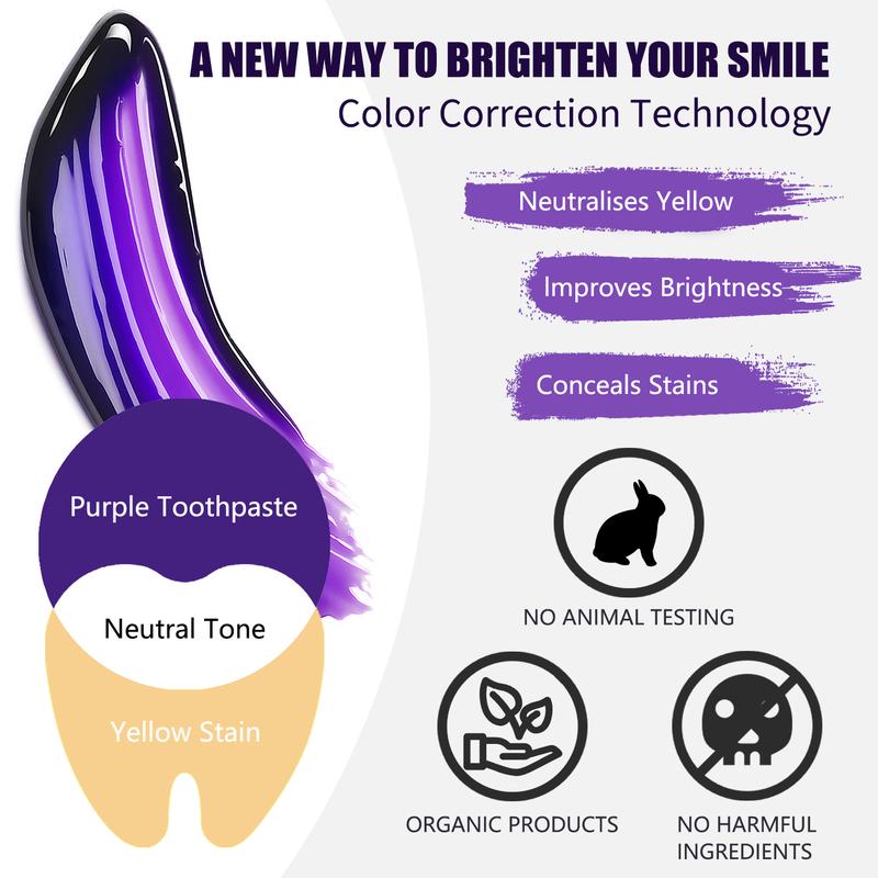 Purple Whitening Toothpaste for Instant Stain Removal | Colour Corrector for Teeth Brightening | Fresh Breath Formula, Perfect for Men & Women, Colour Correcting