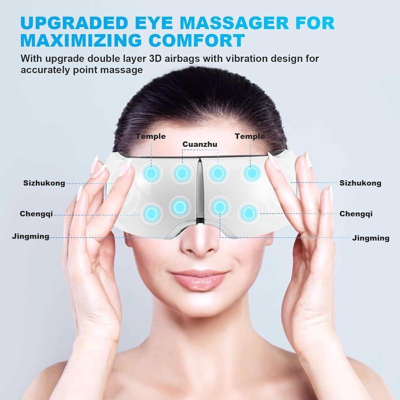 Eye Massager for Migraines with Heat, 5 Modes Heated Eye Massage Mask with Music for Tired Eye Dry Eyes Eye Fatigue and Improve Sleep, Gifts for Women Men (White)