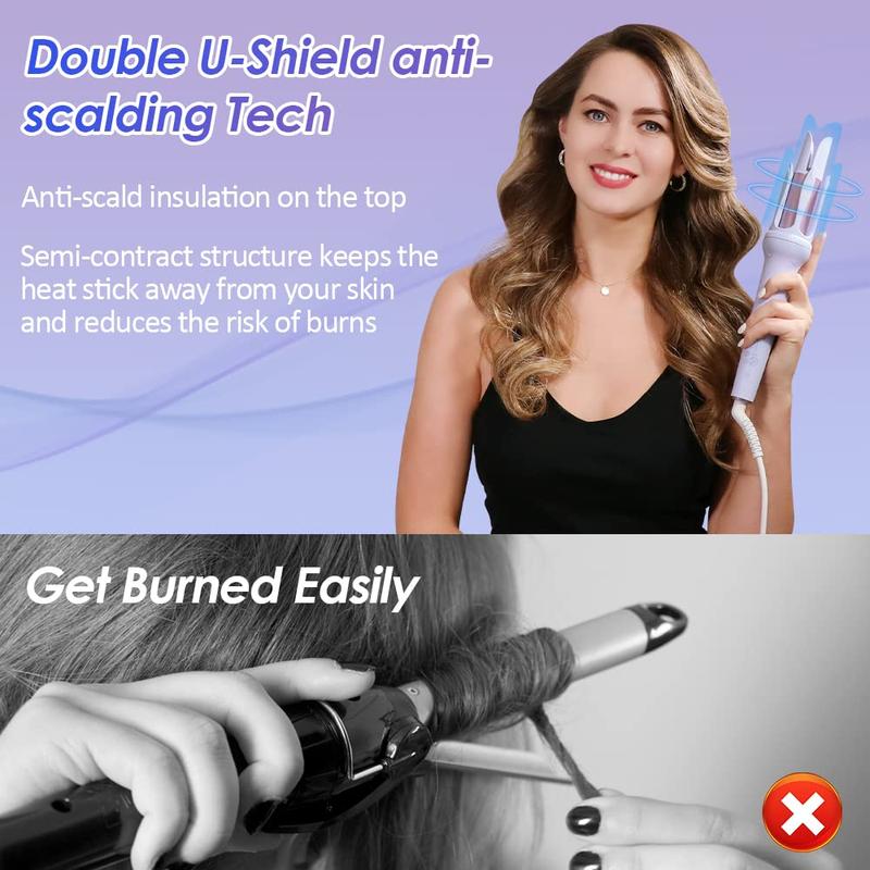 Automatic Curling Iron, Professional Anti-Tangle Automatic Hair Curler with 3-Speed Temperature & 2 Timer Reminder, Fast Heating, Double Anti-Scald Ceramic Curling Wand for Curly Hair Styling