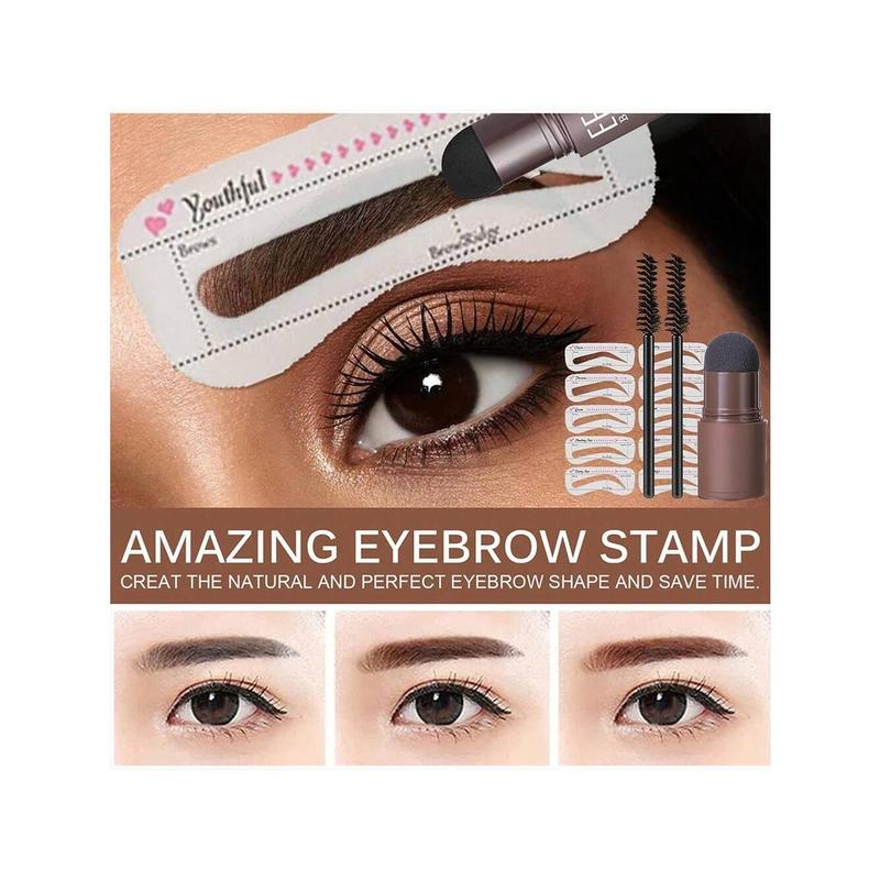 1 Set Eyebrow Tint Set, Natural Color Eye Brow Cosmetic （DARK BROWN） Brow Stencil and Stamp Kit is long-lasting, smudge-proof and waterproof, 10 reusable brow shape stencils  shapes Easy Coloring High Pigment Eyebrow Stamp Makeup Eyebrow Powder