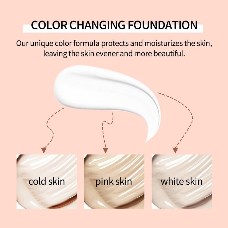 Color Changing Foundation, Long Lasting Liquid Foundation, Moisturizing Full Coverage Flawless Makeup Cream, Makeup Product for Women & Girls, Christmas Gift