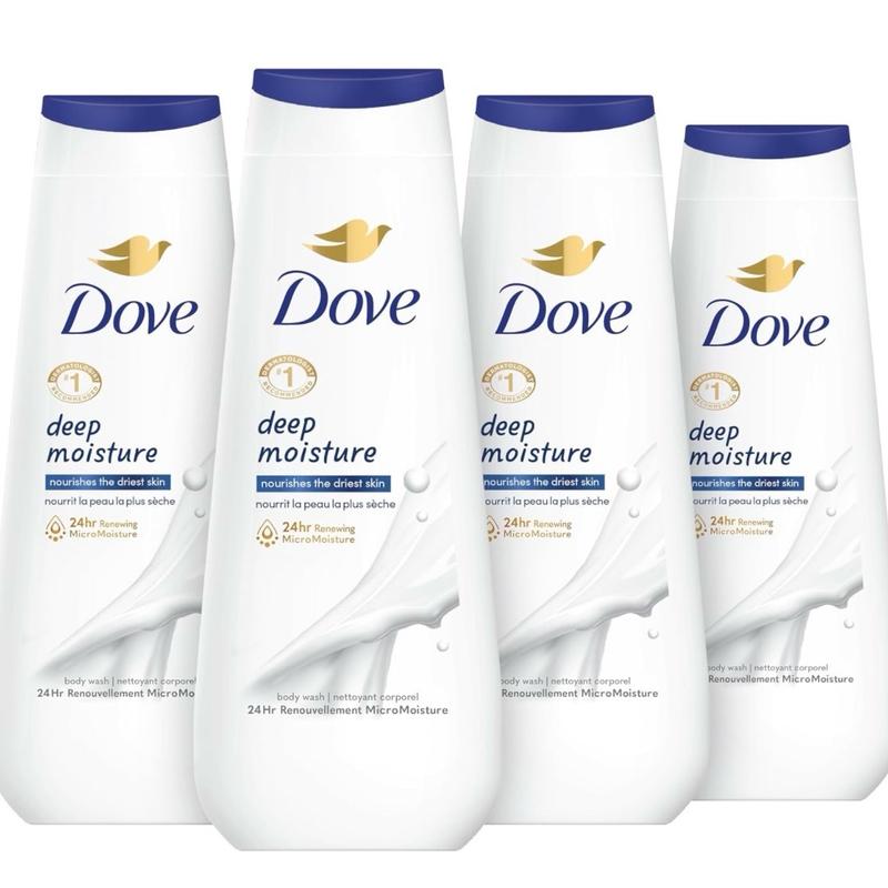 Dove Body Wash Deep Moisture 4 Count For Dry Skin Moisturizing Skin Cleanser with 24hr Renewing MicroMoisture Nourishes Body Care Soap Moisturizer Gentle Hydrating Skin Care