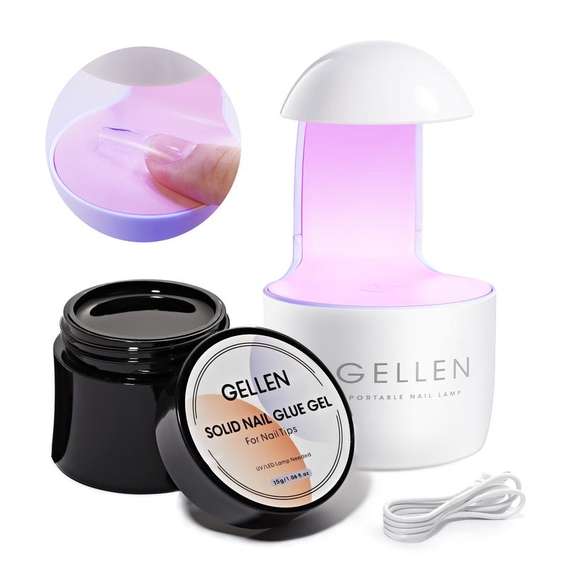 Gellen 0030 2pcs UV Lamp and Solid Nail Gel Glue Set for Soft Gel Nail Tips,  nailcare, natural ingredients