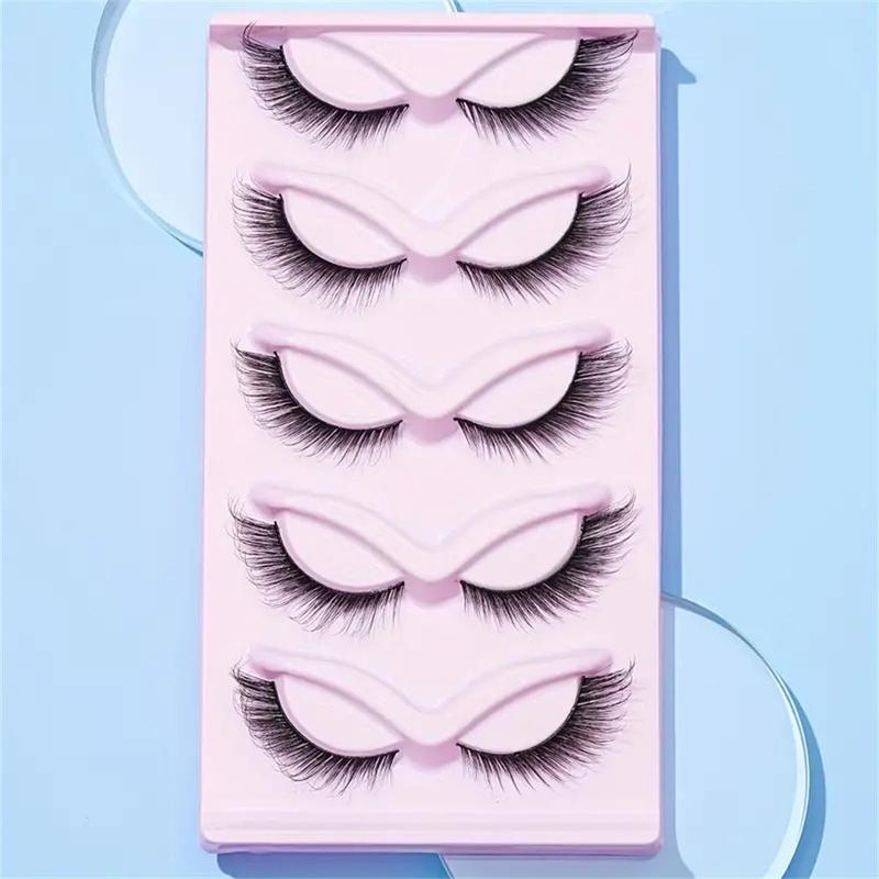 Natural Curl False Eyelashes (5 Pairs), Wispy Cat Eye Faux Cluster Lashes for Lash Extensions, False Eyelashes for Women and Girls Eye Makeup Enhancement