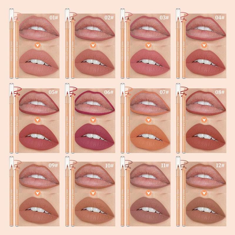 Long Lasting Matte Lip Liner Set, 12pcs box Easy Coloring Lip Liner Pencil, Suitable for All Occasions Lip Makeup, Girls Makeup Accessories, Christmas Gift