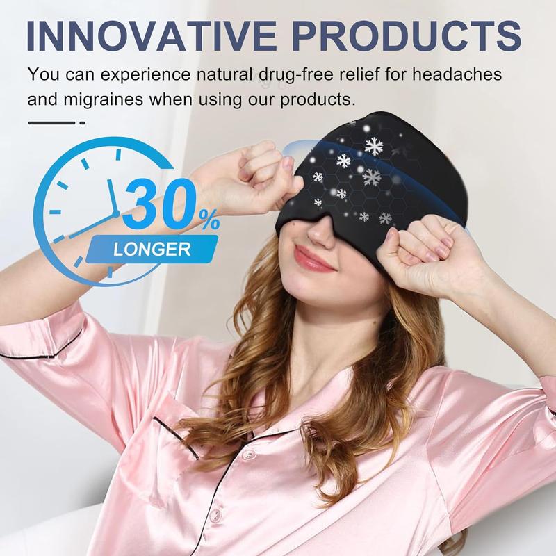 Headache Relief Cap for Migraine Relief, Tension, One Size Fits All Headache Cap with Reusable Ice Gel Pack for Puffy Eyes, Stress Relief Mask